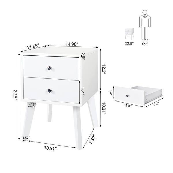 Nightstand Side Table with Storage Drawers Bedside Table Bedroom White