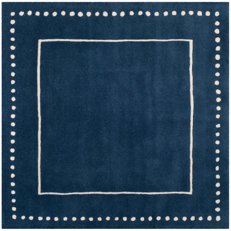 SAFAVIEH Handmade Bella Alverta Dotted Border Wool Rug - 5' x 5' Square - Navy Blue/Ivory