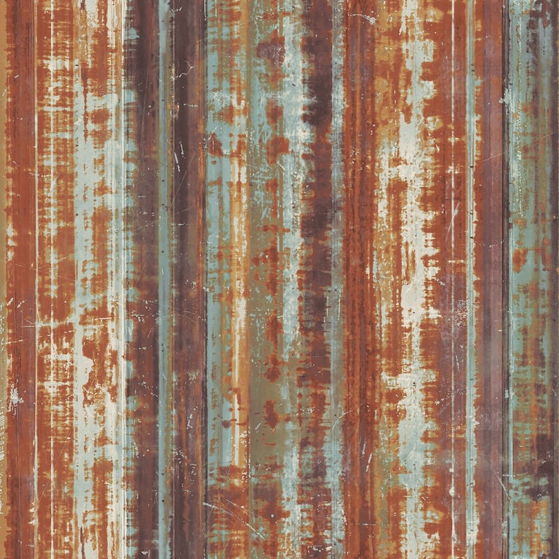Galerie Wallcoverings Rusty Corrugated Metal Effect Non-woven Matte Wallpaper Roll - 33 feet long x 21 inches wide - Rust