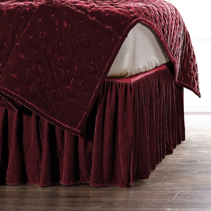 HiEnd Accents Stella Faux Silk Velvet Romantic Western Bedding 1 Piece Bed Skirt - Queen - Garnet Red