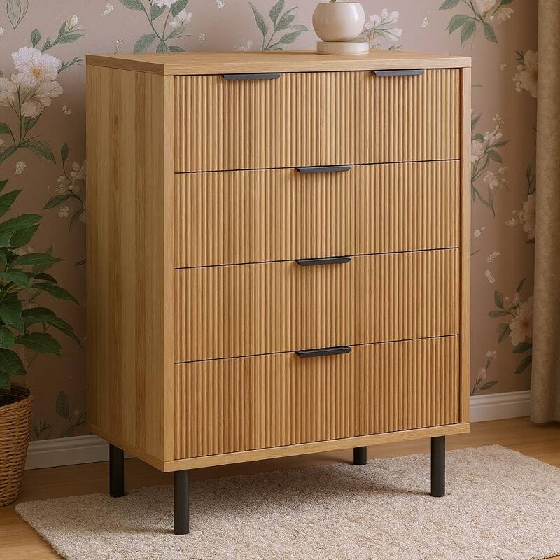 38'' Wave Fluted 5 Drawer Dresser, with Anti-Tipping Device