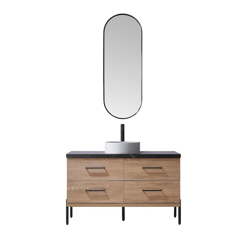Trento Bath Vanity with Sintered Stone Top with Concrete Sink (C) - 48 in. - North American Oak-With Mirror