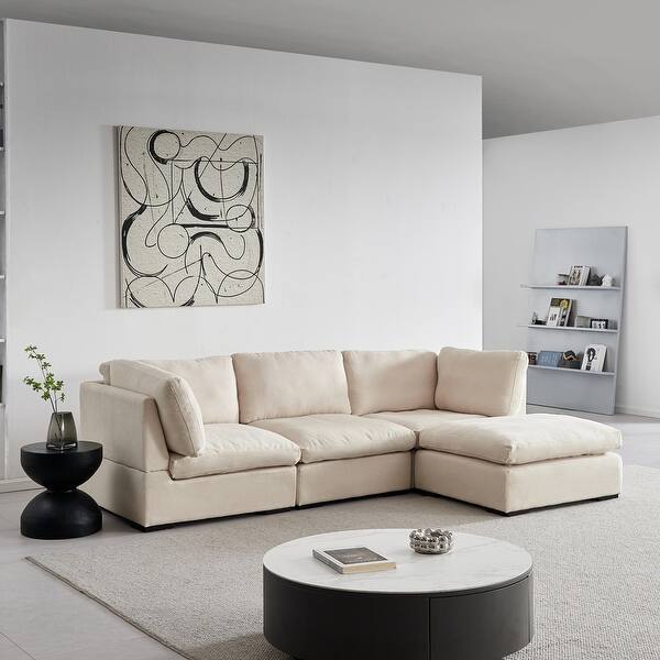 4 Seat Modular Sofa L-shape Removable Cushion Couch w/ Ottoman, Beige - Bed Bath & Beyond
