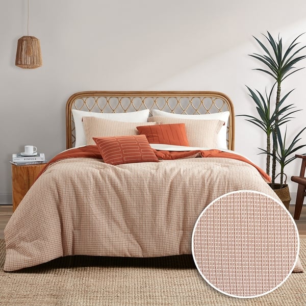 Chic Home Nylah 5-Piece Expertly Woven Yarn-Dyed Waffle Comforter Set - Brick - Queen
