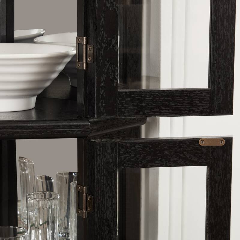 GDFStudio - Traditional Storage Corner Curio Cabinet with Lighted Glass Shelves