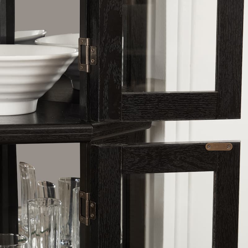 Lighted Corner Curio Cabinet with Tempered Glass Doors, Floor Standing Display Cabinet, China Cabinet with Adjustable Shelves