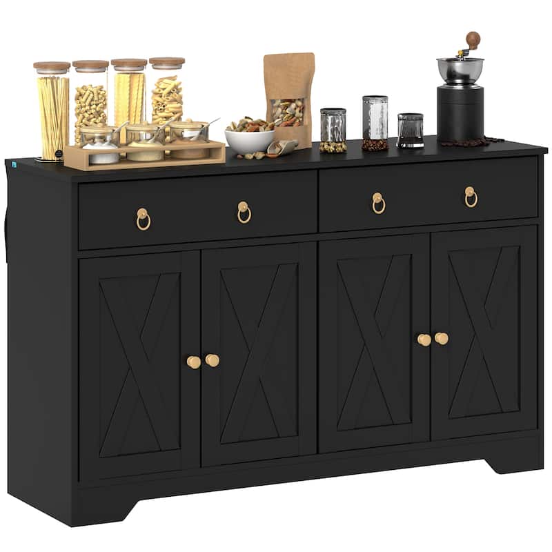HOMCOM Sideboard, Buffet Cabinet with 2 Drawers, 2Storage Cabinets, 4 Barn-Style Doors and Adjustable Shelves, White