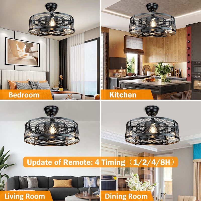 Cage Ceiling Fan with Light and Smart Control for Bedroom, Farmhouse