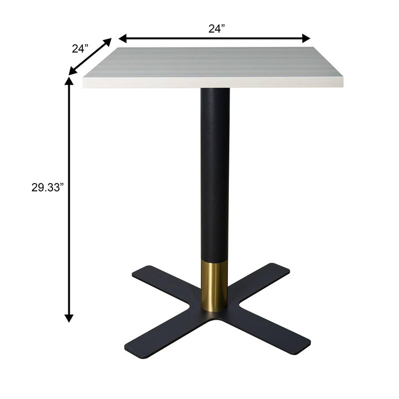 Vail Square Dining Table with 24 in. MDF Tabletop in Black Stainless Steel Cross Legs with Gold Accent Base Kitchen Table