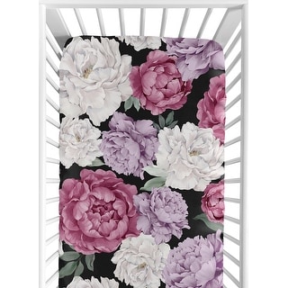 Sweet Jojo Designs Black Rose Pink Boho Shabby Chic Floral Girl Fitted Crib Sheet Purple Bohemian Vintage Garden Flower Nature