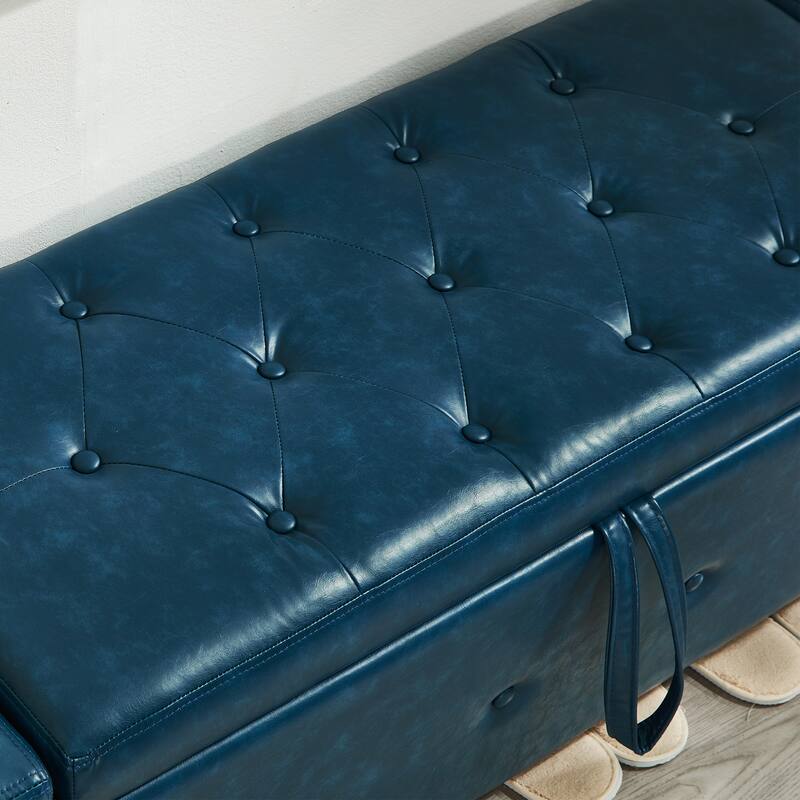 Tufted Faux Leather Storage Ottoman Bench for Bedroom, Living Room & Hallway, 48" Multifunctional Upholstered End of Bed Bench
