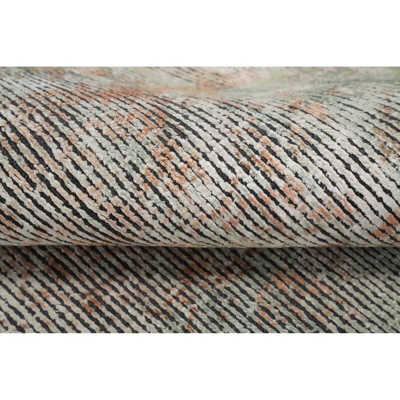 Hand Knotted Oriental Viscose Silk Carpet Modern Abstract Multi-Colored Abstract Area Rug - 9' 1'' X 6' 0''