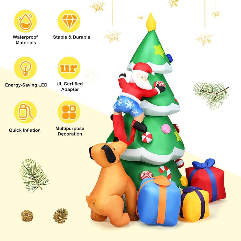 Costway 7 FT Inflatable Christmas Tree Santa Decor w/LED Lights - Green/Red/Yellow - 7 FT