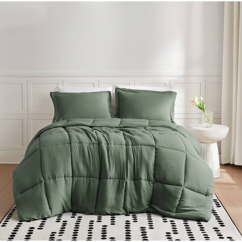 Truly Soft Garment Wash Solid Comforter Set - Green - King - 3 Piece