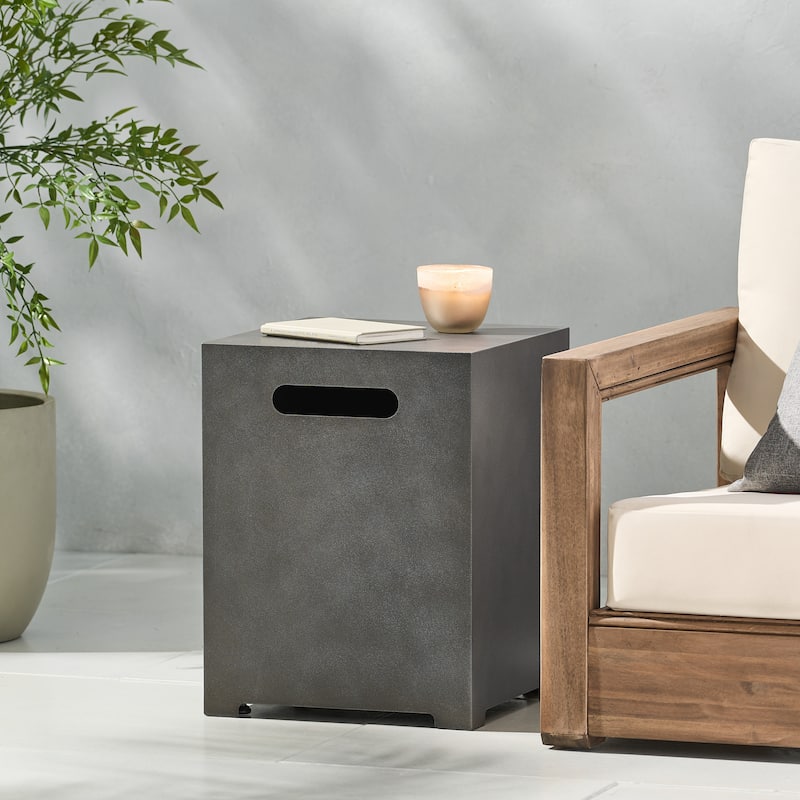 Wellington Outdoor Metal Tank Holder Side Table by Christopher Knight Home - Concrete Finish