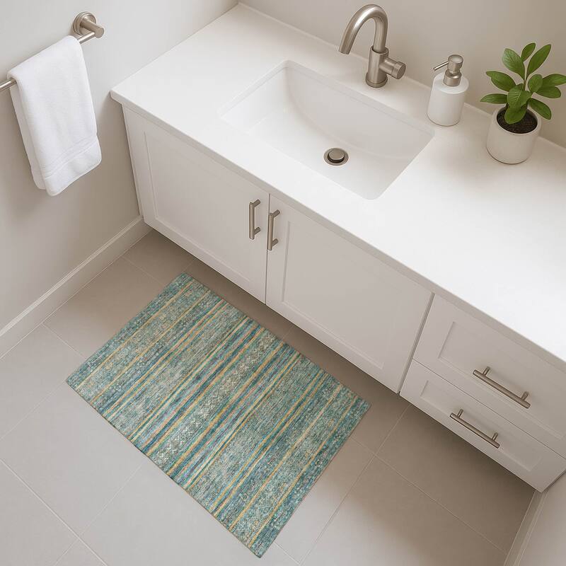 Premium Washable Super Soft Boho Stripes Mayfield Rug - Teal - 1'8" x 2'6"