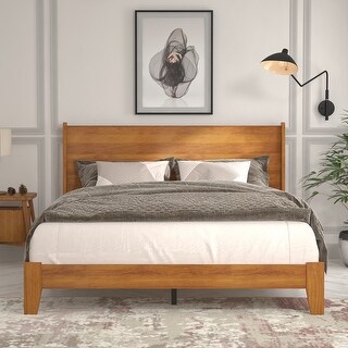 GALANO Abby Retro Wood Frame Queen Platform Bed With Headboard