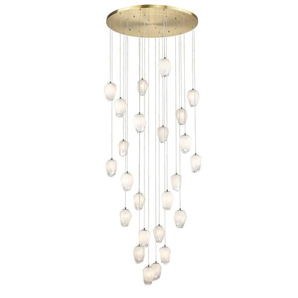 24-Light D32'' Round Gold Flushed Chandelier with Hanging White Glass ...
