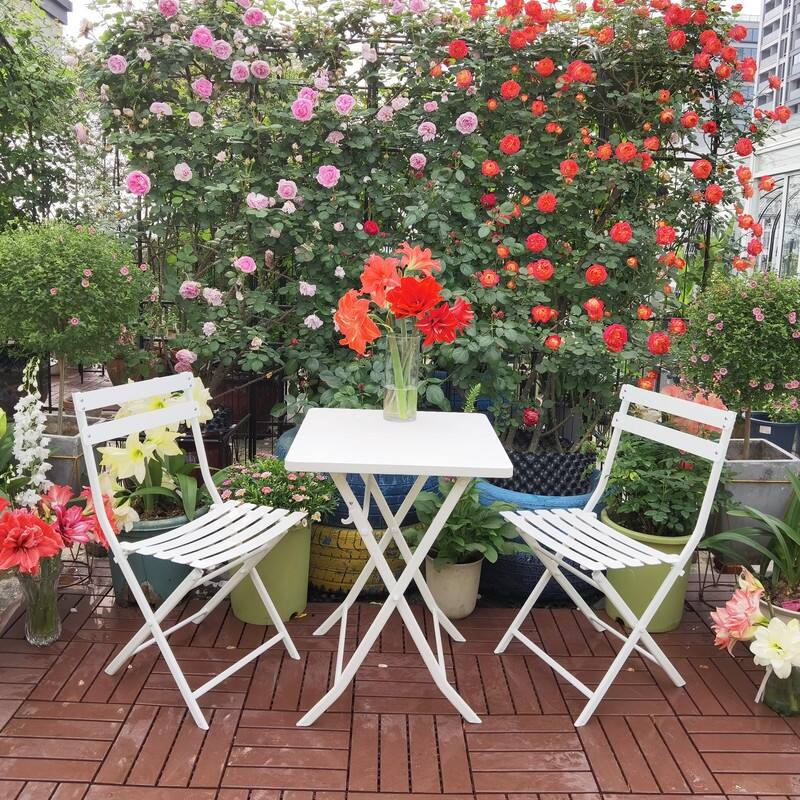 3 Piece Patio Bistro Set of Foldable Square Table and Chairs