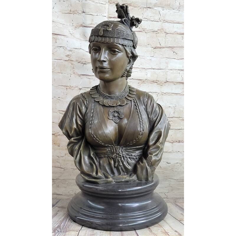 Native American Girl Bronze Bust Sculpture Statue Pocahontas Sacajawea By Villanis 19 Inches X 11 Inches