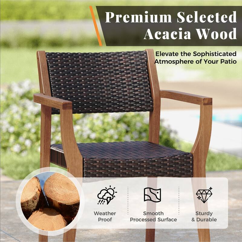 MAISON ARTS 7/9-Piece Acacia Wood Outdoor Dining Set for 6/8, Expandable Table with Wicker Chairs, Farmhouse Patio Furniture