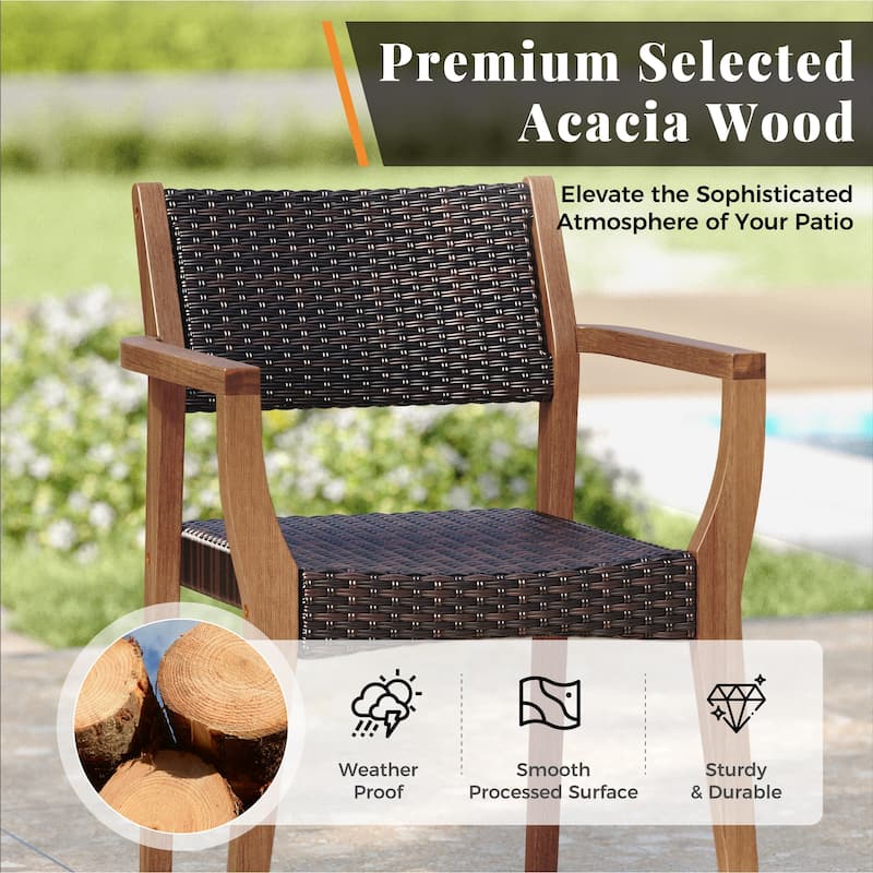 MAISON ARTS Acacia Wood Outdoor Dining Set, Expandable Table with Wicker Chairs, Farmhouse Patio Furniture