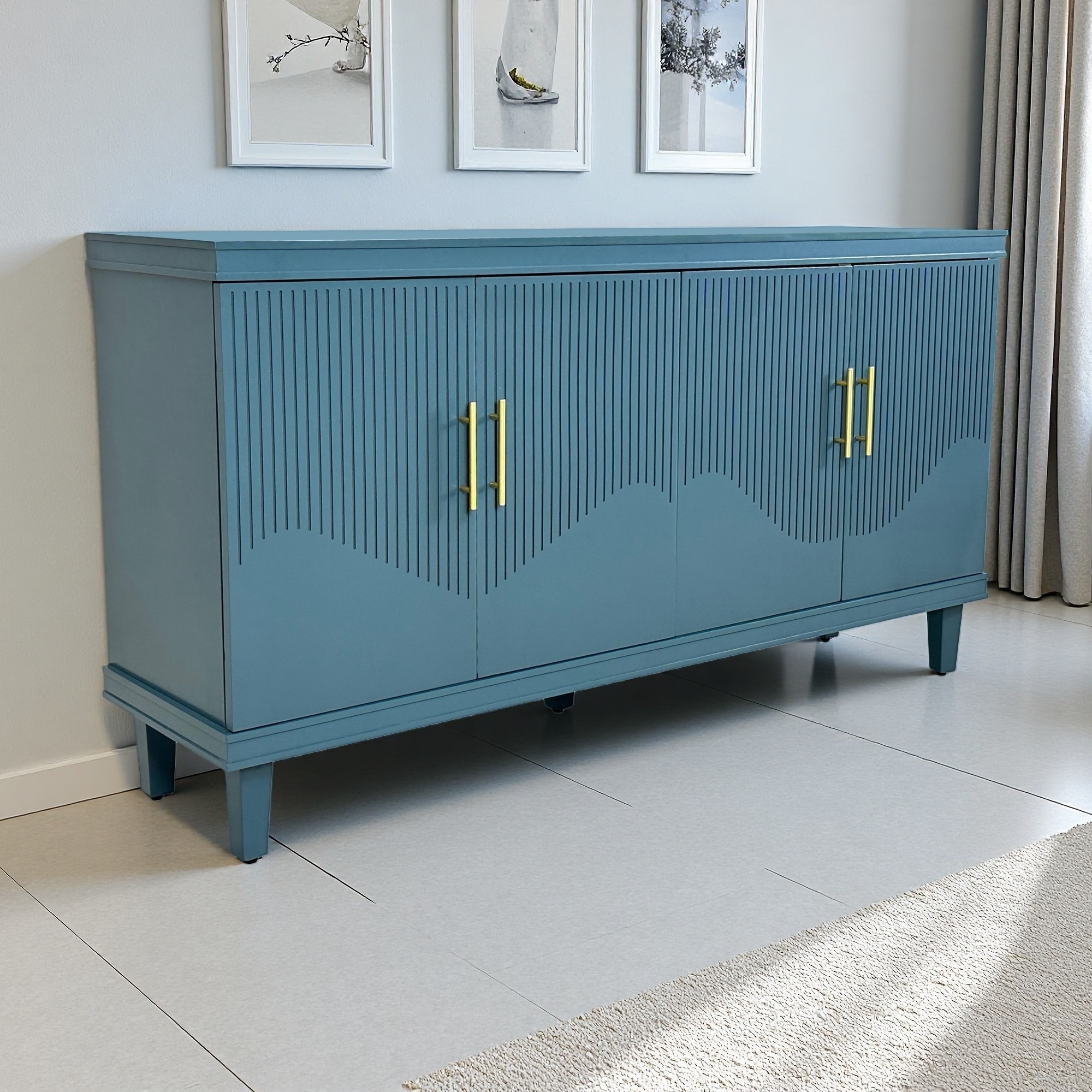 59.84" MDF and Solid Wood 4-Door Cabinet with Adjustable Shelves, Large Size and Ample Storage for Living Room