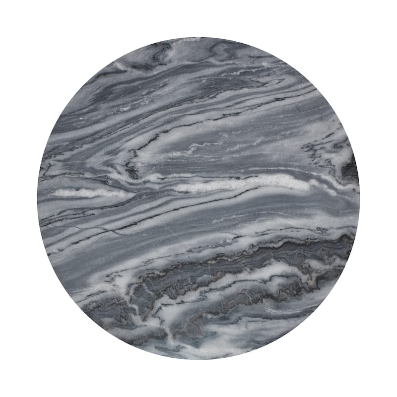 Lyra 19" Modern Natural Marble Handmade Stacked Round Pedestal End Table, Dark Gray/Light Gray, by JONATHAN Y.