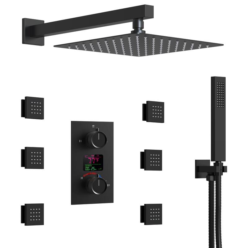 LCD Temperature Display 12" High-Pressure Shower System With Pressure Balancing Diverter Valve - 12-Inch