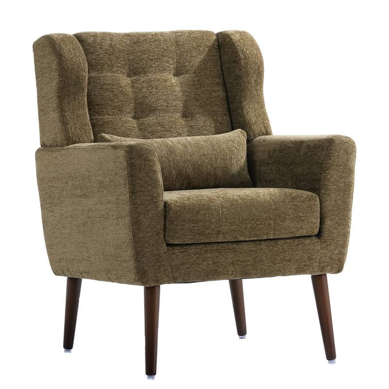 Modern Chenille Upholstered Armchair with Pillow and Solid Wood Leg