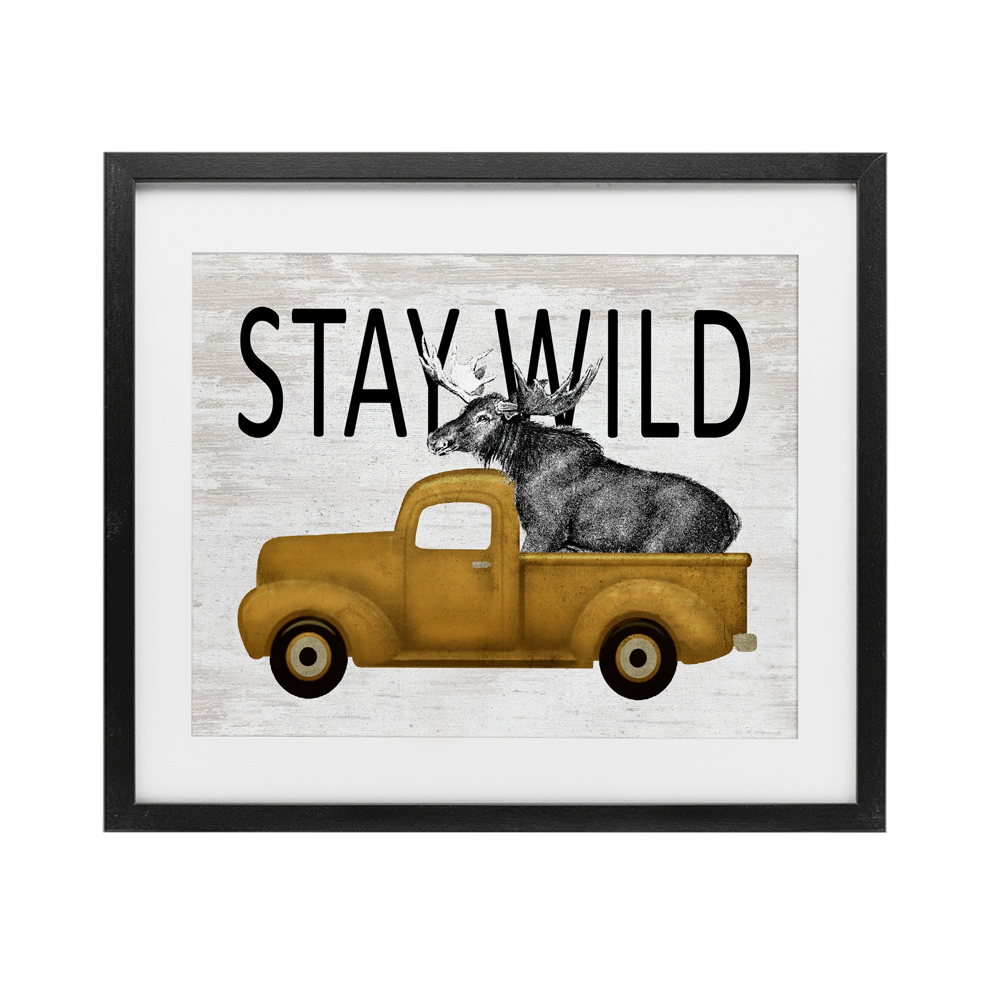 Stupell Stay Wild Moose Truck Under Glass Framed Design By Lettered and Lined