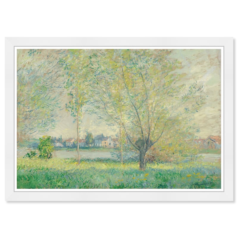Wynwood Studio Prints Floral and Botanical Claude Monet - The Willows Green and Light Gray Traditional Wall Art Canvas Print