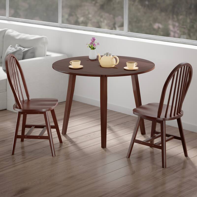 Dawson 3-Pc Drop Leaf Table with Windsor Chairs, Walnut