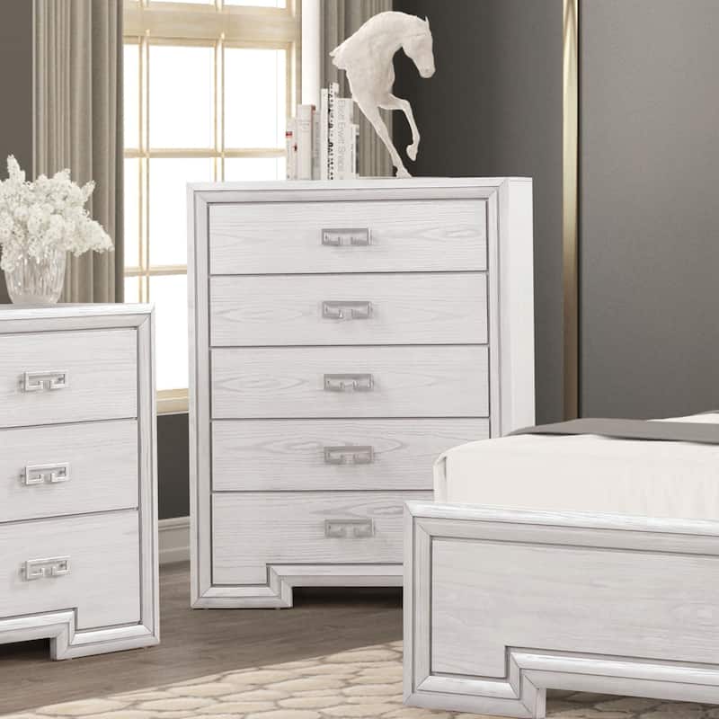 Furniture of America Klasiin Rustic White Wood 5-Drawer Chest