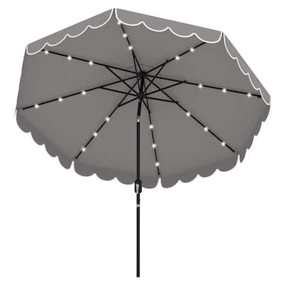 9.3 FT Outdoor Patio Polyester Umbrella with Solar LED Lights and Tilt Crank Metal Frame for Garden Deck