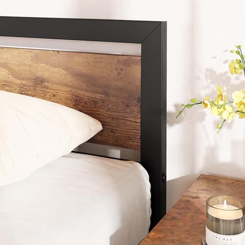 Bed Platform with Wooden Headboard No Box Spring Needed