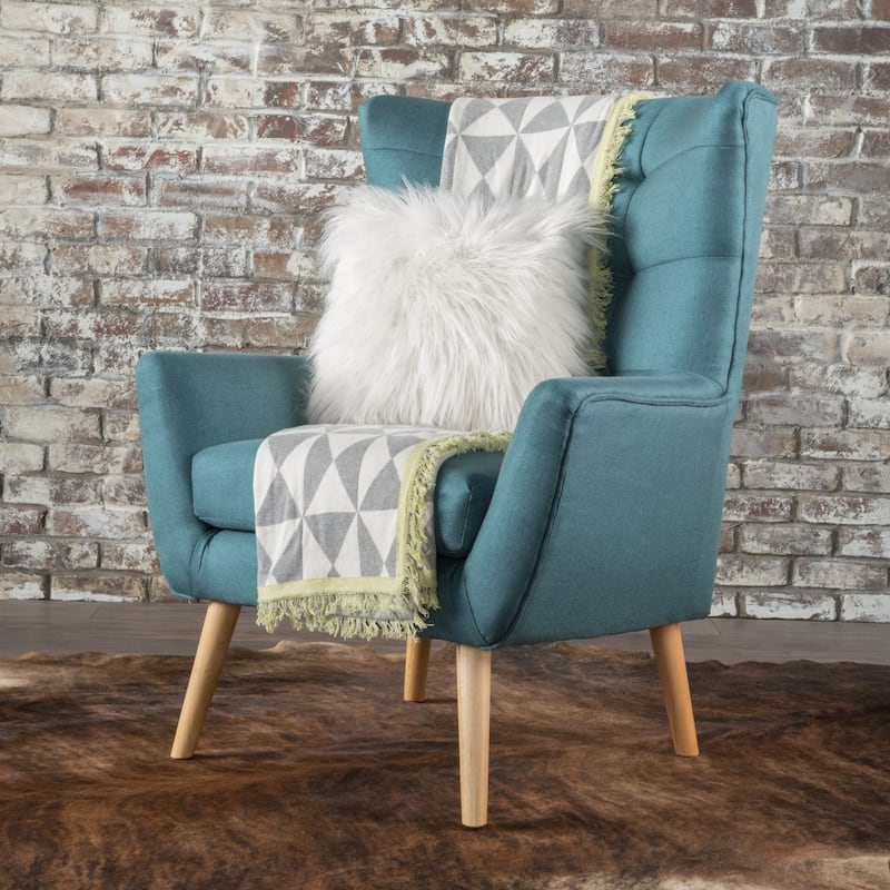 Teal Modern 32.5" High Back Upholstered Button Tufted Wingback Chair with Rubber Wood Legs - Teal
