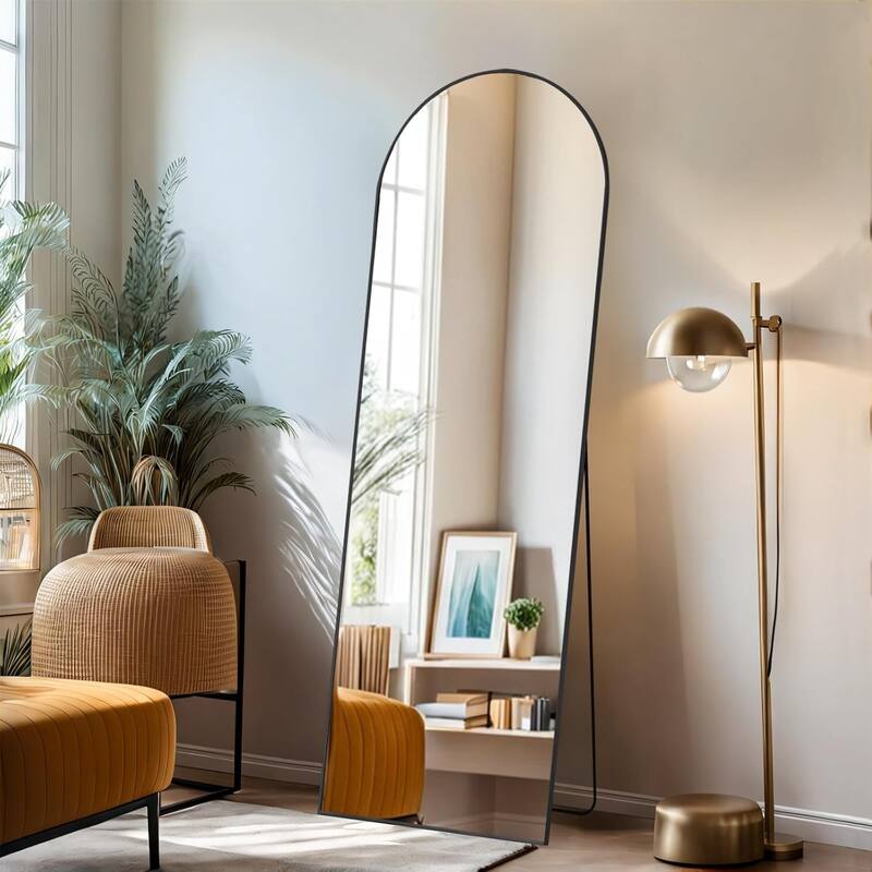 Arched Mirror Full Length, 16"x59" Body Wall Mirrors, Floor Standing,Tall Arch Mirror with Stand Aluminum Alloy Frame