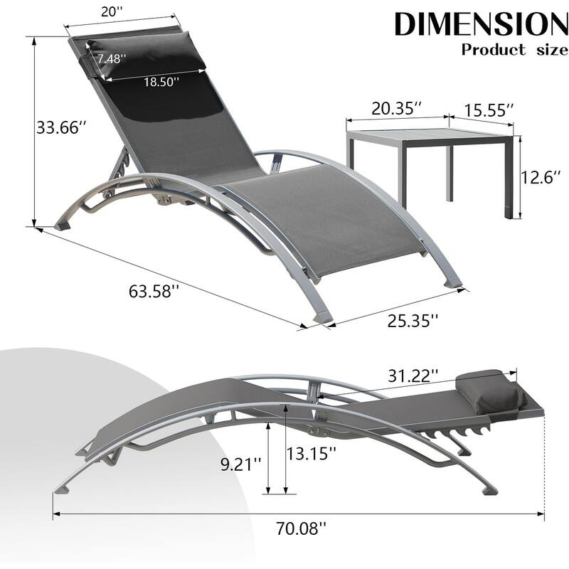 GDFStudio - Adrian Adjustable Aluminum Outdoor Pool Lounge Chair Set with Metal Side Table for All-Weather