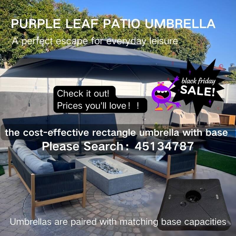 PURPLE LEAF 9 X 12 ft Square Cantilever Umbrellas with Tilt-and-Crank with Base