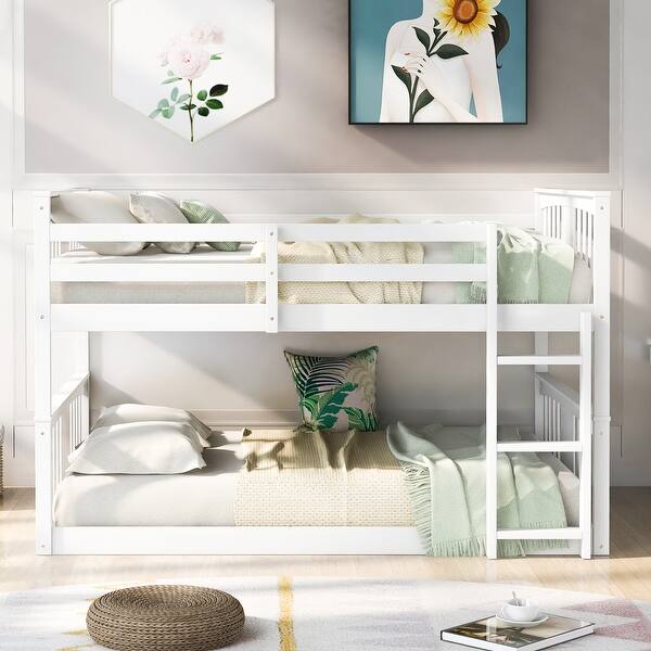 slide 2 of 23, Full Bunk Bed with Guardrails and Pine Wood Frame White