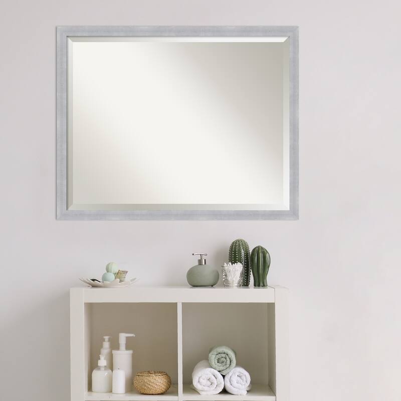 Beveled Bathroom Wall Mirror - Grace Brushed Narrow Frame