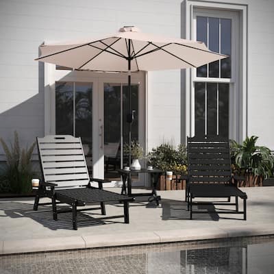 3pc Commercial Indoor/Outdoor Adirondack Set with 2 Loungers, Side Table