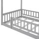preview thumbnail 5 of 7, Gray Twin Size Wood House Bed Frame with Roof and Fence, for Kids, Teens, Girls, Boys