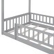 preview thumbnail 2 of 35, Twin Size House Platform Bed Frame with Roof and Fence, Wood Floor Bed Frame with Safety Guardrail for Kids Toddlers Teens