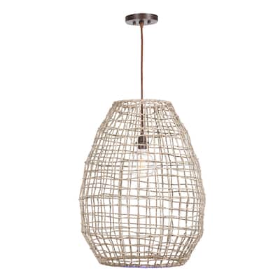 1- Light Cross Weave Ceiling Pendant - 29.5" - Bronze Finish