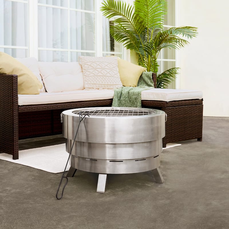 Teamson Home Felix 25" Outdoor Collapsible Wood Burning Fire Pit - Wood - Silver