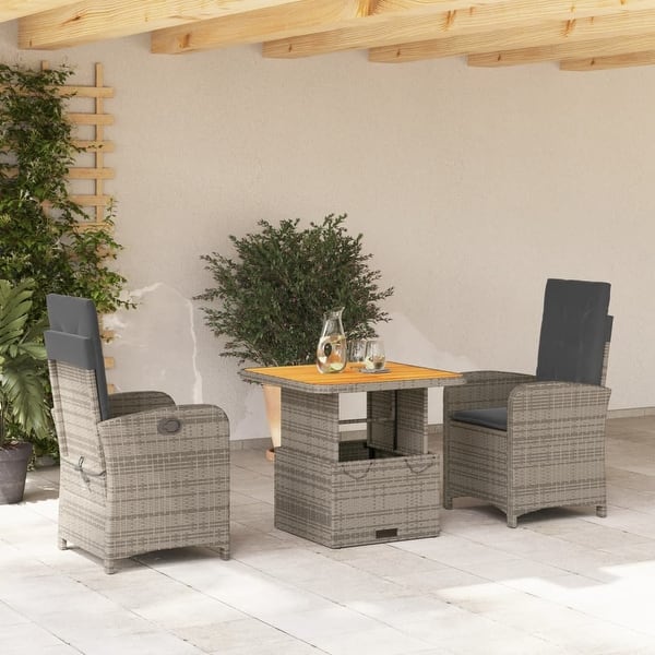 slide 2 of 77, vidaXL Patio Dining Set with Cushions Outdoor Seating Gray Poly Rattan Gray 3pcs 22.4" x 23" x 36.6"