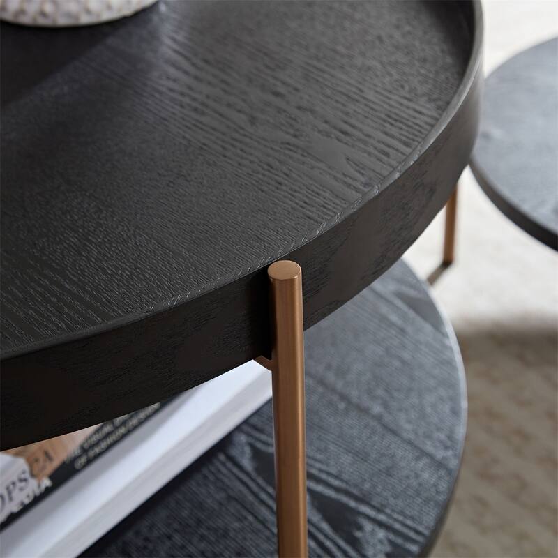 2-Piece 2 tier Round Coffee Table Set,Easy Assembly Nesting End Tables