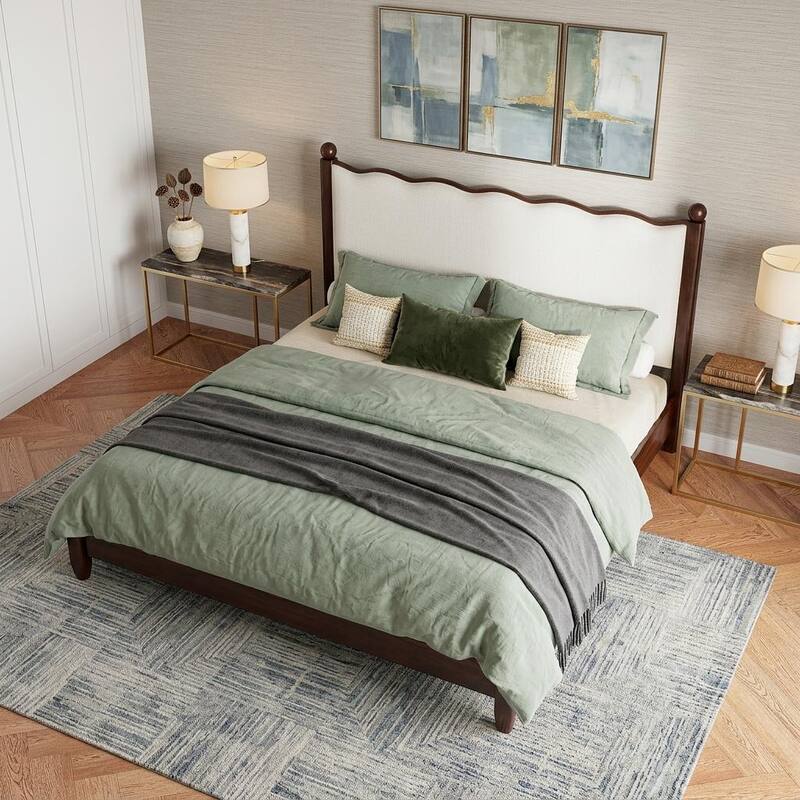 Wood Platform Bed with Upholstered Headboard by Harper&Bright Designs